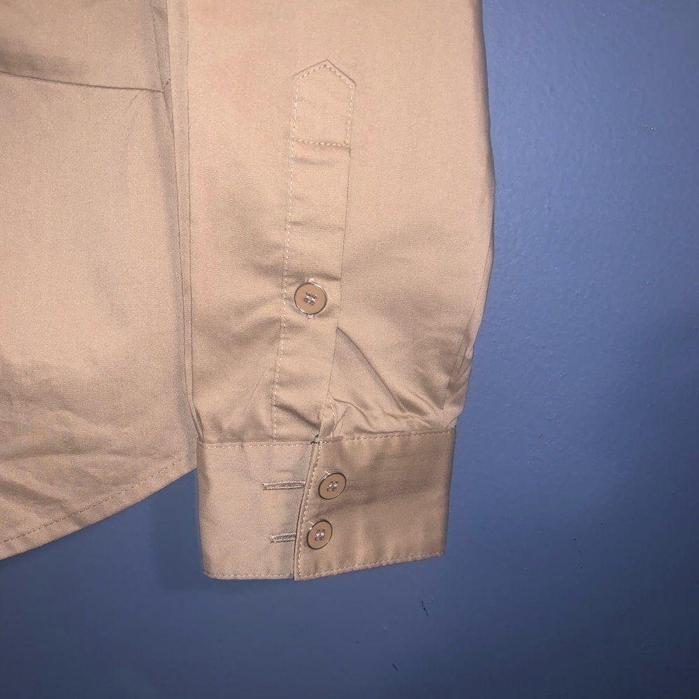 New York and Company tan long sleeve button down shirt - Picture 7 of 11